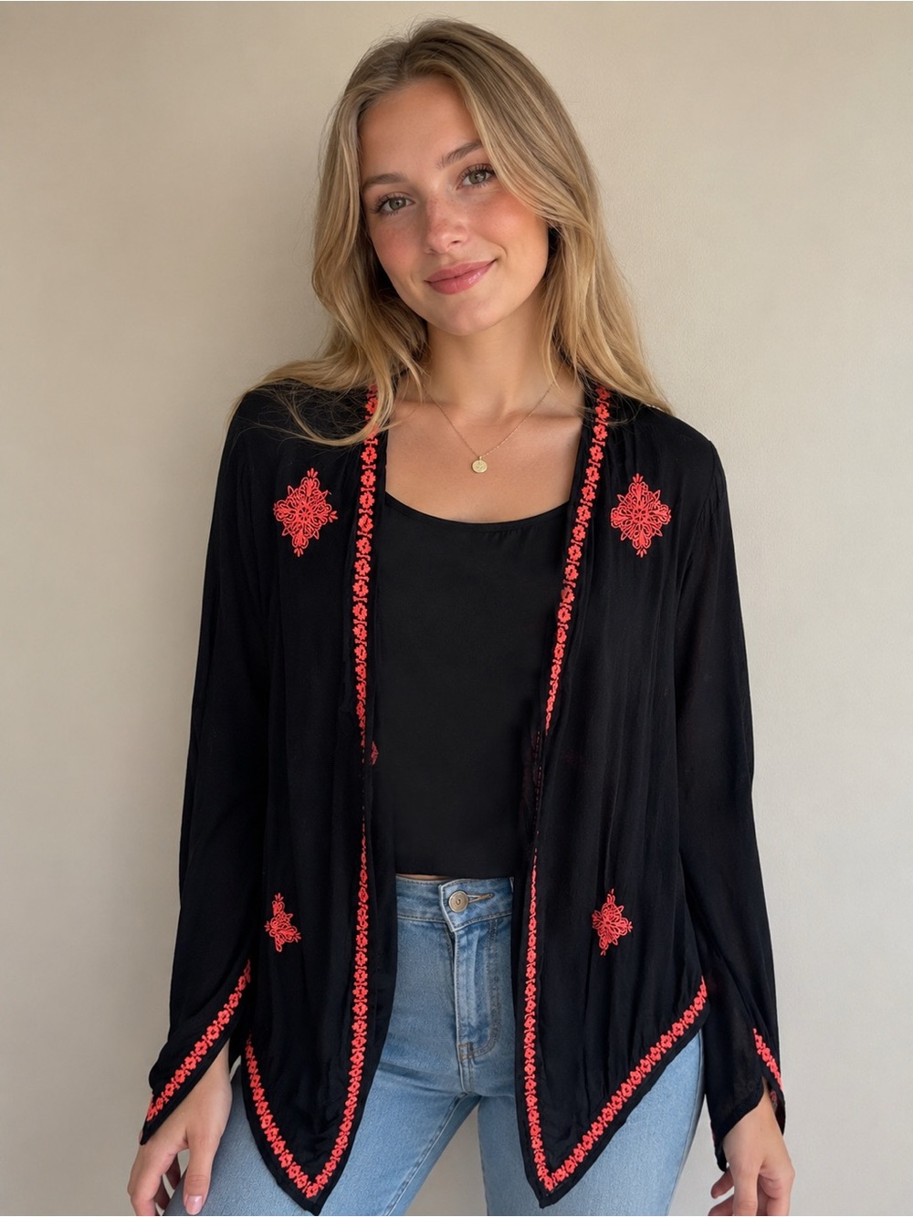 Wet Seal Black & Pink Embroidered Shawl